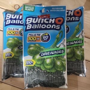 3 NIB Packages Of BUNCH O BALLOONS Green Water Grenades (100 Balloons Each)